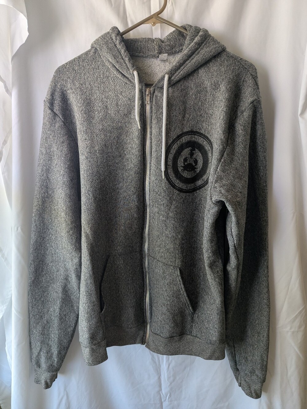 Men's Gray Zip-Up Hoodie American Apparel crab holding coffee logo Xl
